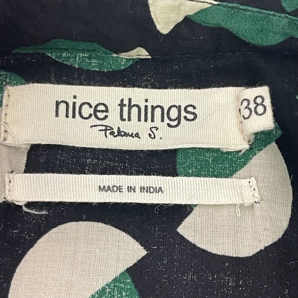 Nice Things Women's Black Green Polka Dot Pattern Button Down Blouse Size M - Picture 6 of 13